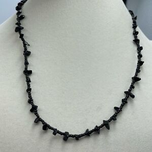 Black onyx & glass beaded vintage necklace.